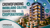 Prédio urbano com múltiplos apartamentos iluminados — crowdfunding imobiliário coletivo, house flipping e cooperativismo